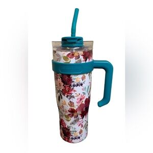 Hydraflow 40 oz Floral Insulated Tumbler with Teal Lid